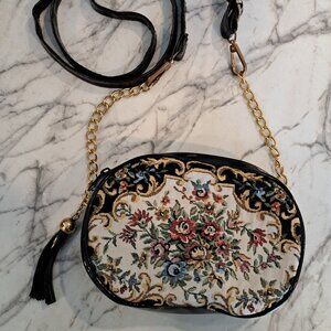 Glossy black faux leather crossbody bag, long strap